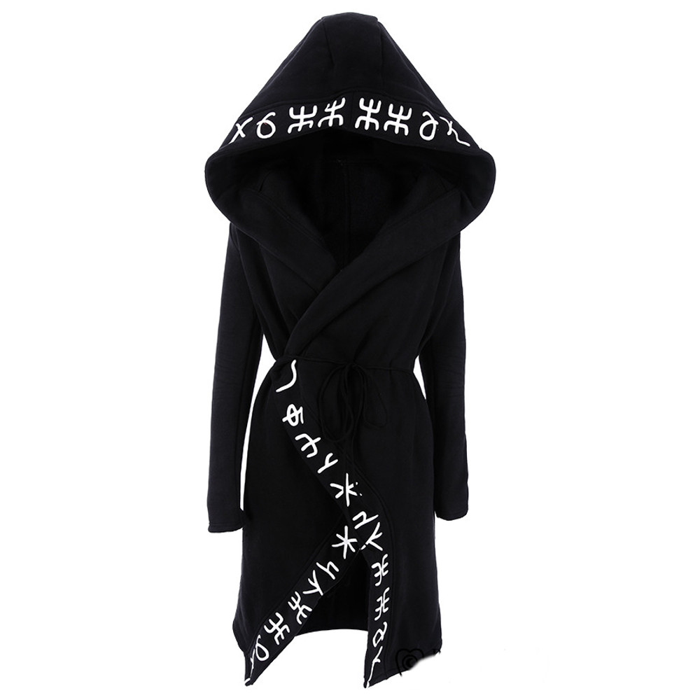 Runen lange Weste / Strickjacke schwarz
